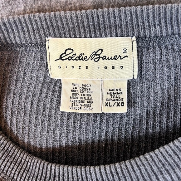 Vintage Eddie Bauer Mens Ribbed Heavy Knit Crewneck Sweater Gray XLT Made in USA - Picture 2 of 6